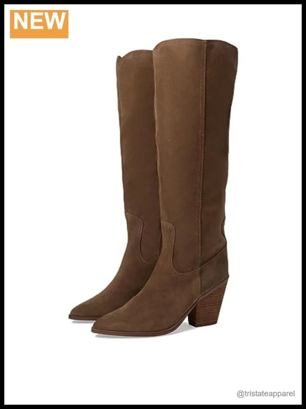 Waterproof Leather Knee-High Western Boots Block Heel Zip